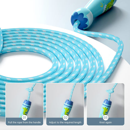 Jump Rope for Kids-Adjustable Cotton Braided Skipping Rope with Wooden Handle for Toddler Fitness Workout Exercise Outdoor Activity