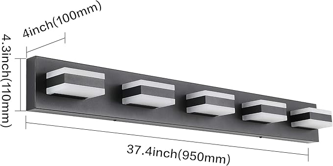 SOLFART Black Bathroom Vanity Lights Over Mirror Dimmable LED Modern Black Bathroom Lighting Bath Wall Lighting S8568 (5 Lights)