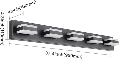 SOLFART Black Bathroom Vanity Lights Over Mirror Dimmable LED Modern Black Bathroom Lighting Bath Wall Lighting S8568 (5 Lights)