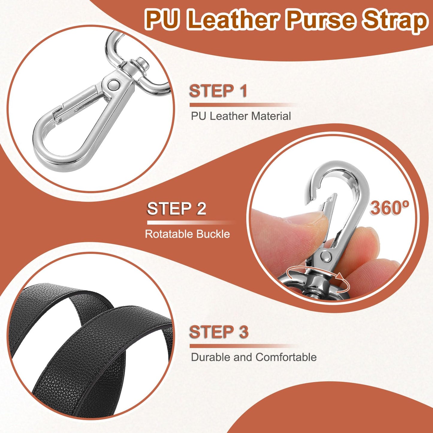 uxcell PU Leather Bag Strap, 41.7"-45.3" Adjustable Crossbody Replacement Straps 1.5" Width for Cross Body Bag, Shoulder Bag (Black, Silver Clasp)