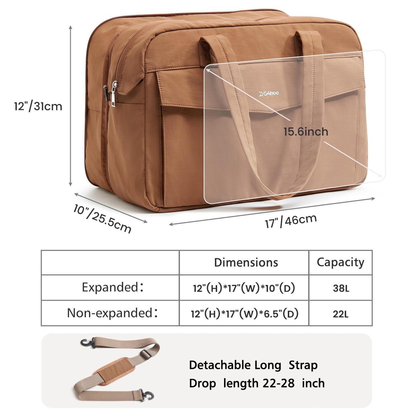 G4Free Expandable Duffle Bag for Travel, Carry On Bag TSA Airline Approved, Work Tote Duffel Bags for Men Women (Brown)