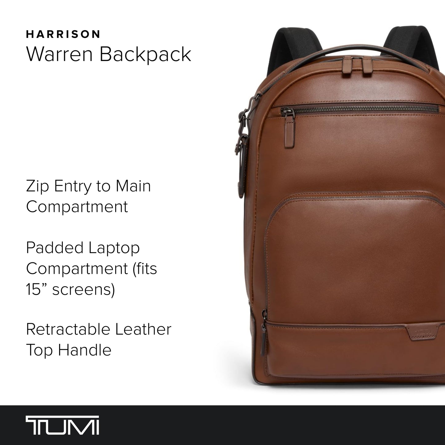 TUMI Harrison Warren Backpack - 15-Inch Laptop Backpack - Stylish Women's & Men's Backpack for Travel & Business - Cognac Leather