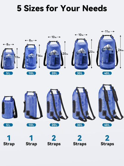 HEETA Dry Bag Waterproof for Women Men, Roll Top Lightweight Dry Storage Bag Backpack with Phone Case for Travel Swimming Boating Kayaking Paddle Board Camping Beach Accessories (Bluish Violet, 20L)