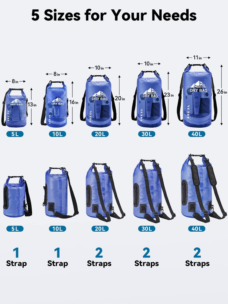 HEETA Dry Bag Waterproof for Women Men, Roll Top Lightweight Dry Storage Bag Backpack with Phone Case for Travel Swimming Boating Kayaking Paddle Board Camping Beach Accessories (Bluish Violet, 40L)