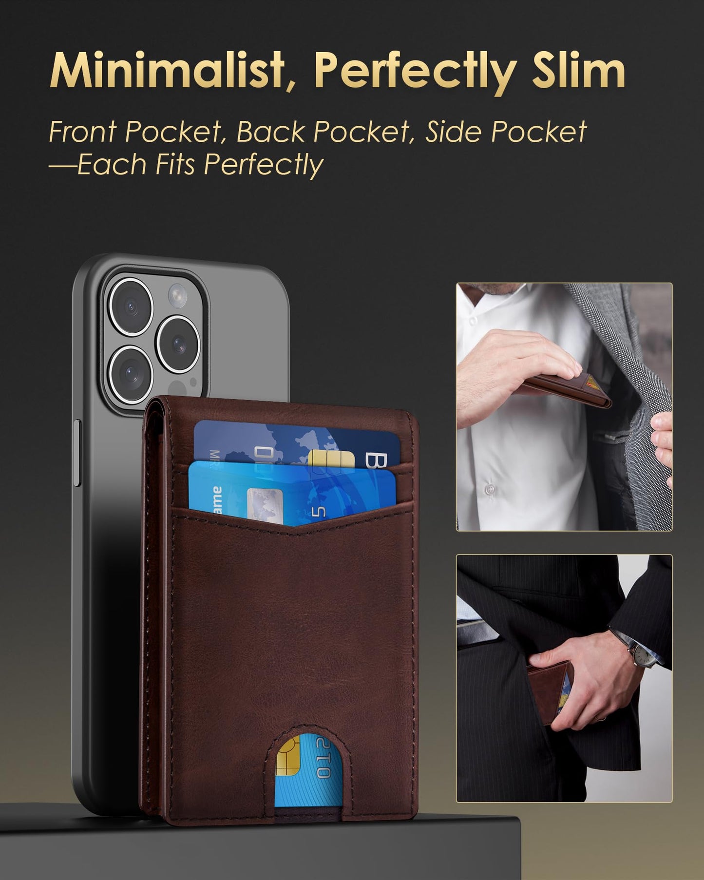 QLD Wallet for Men - RFID Blocking [Functional & Practical] Bifold Slim Minimalist Credit Card Holder Pop Up Metal Case with Cash Slot, Front Pocket with ID Window, Gift Boxed