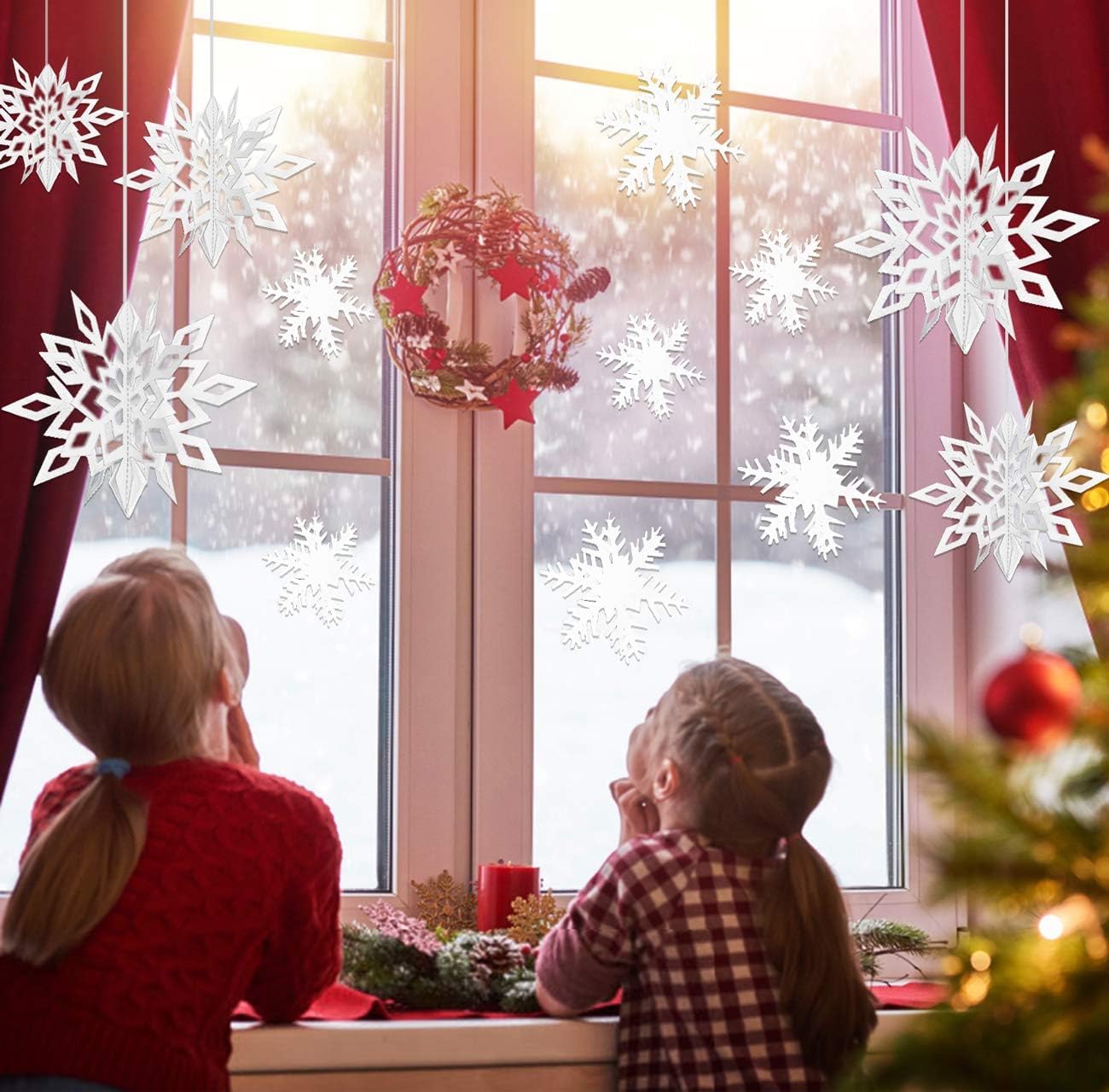 CNUSER 24Pcs Winter Wonderland Snowflakes Party Decorations 3D Card Hanging Paper Centerpieces for/Birthday/Christmastree/New Year/Baby Shower/Wedding Party/Shopwindow Supplies (24PCS White)