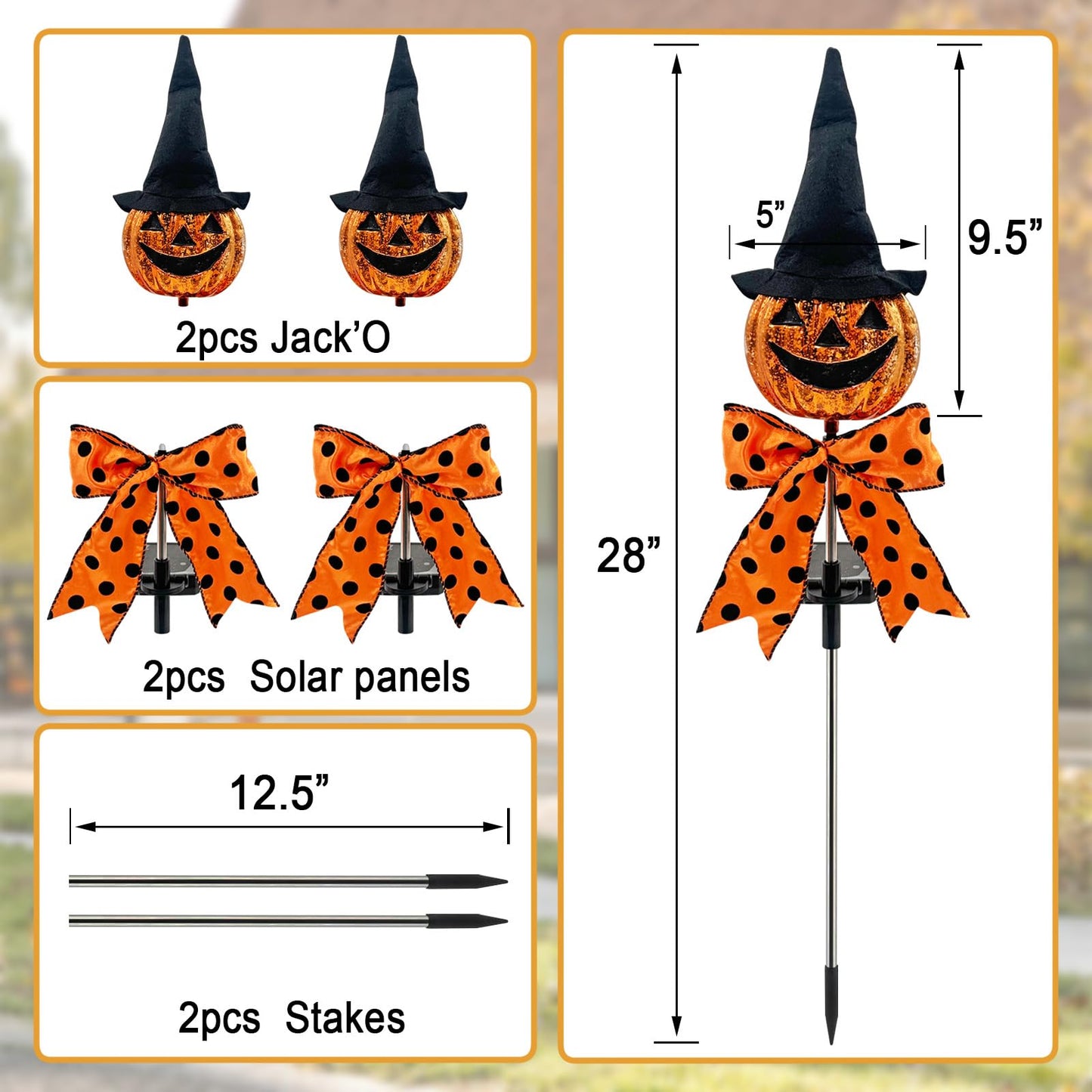 2Pack Halloween Pumpkin Solar Stake,Jack'O Outdoor Pathway Decorations for Yard,Lawn,Garden,Powered Lights for Halloween Decor