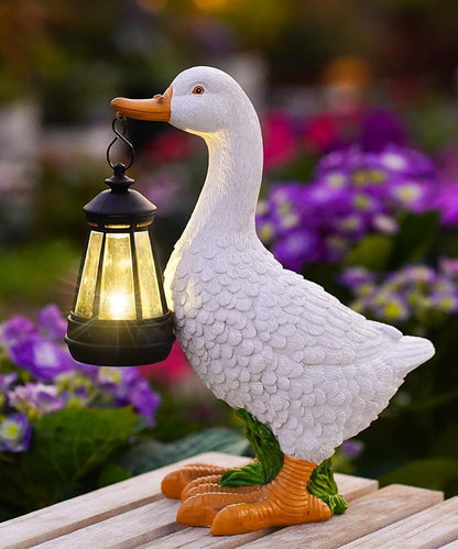 Goose Statues for Garden Decor: Outdoor Figurines Sculpture with Lantern for Yard Porch Lawn Patio Balcony - Gifts for Mom Grandma