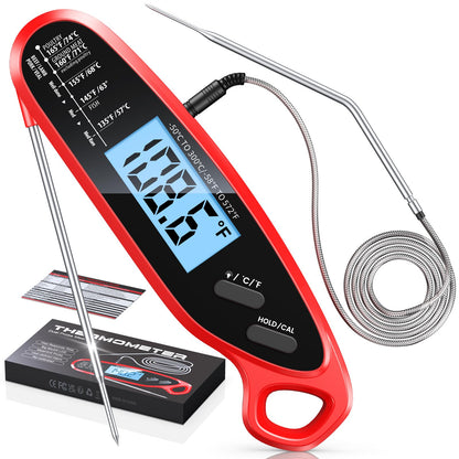 Vuwwey Instant Read Meat Thermometer Digital for Cooking with Dual Probe, Big Backlit & Calibration, Food Thermometer for Oven, Candy, Smoker, Grill, BBQ & Oil Fry, Gifts for Men, Kitchen Essentials