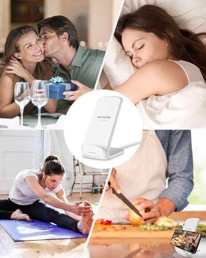 NANAMI Upgraded Fast Wireless Charger, Qi-Certified Wireless Charging Stand Compatible with Samsung Galaxy S25/S24/S23/S22/S21/S20 & Qi Phone Charger for iPhone 17/17 Air/16/16 Plus/16 Pro/15/14/13