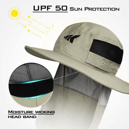 KastKing UPF 50 Boonie Hat Fishing Hat with Removable Neck Flap Sun Hats,Khaki