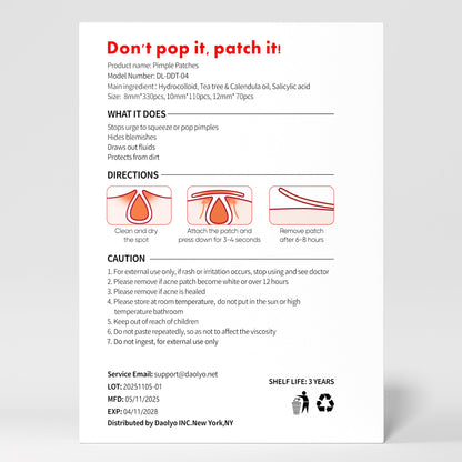 Pimple Patches for Face, 4 Size 300 Counts Acne Patches, Hydrocolloid Patches for Covering Zits and Blemishes, Spot Stickers with Salicylic Acid, Tea Tree Oil & Calendula Oil