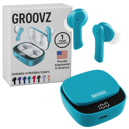 Groovz True Wireless Earbuds with Charging Case - Designed and Engineered in The USA - IPx4 Water Resistant Bluetooth Earbuds Compatible with Apple and Android - 27Hrs Battery Life - Teal