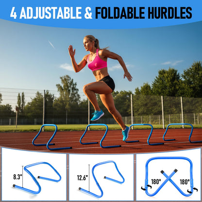 SMTPDT Speed and Agility Training Equipment: 5 Adjustable Agility Hurdles. 20ft Agility Ladder, Soccer Training Equipment Set for Kids Youth Adults (Blue)