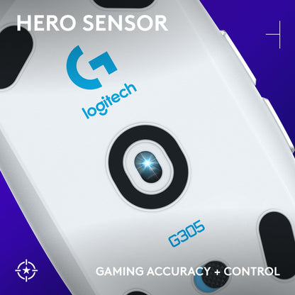Logitech G305 LIGHTSPEED Wireless Gaming Mouse, Hero 12K Sensor, 12,000 DPI, Lightweight, 6 Programmable Buttons, 250h Battery Life, On-Board Memory, PC/Mac - White