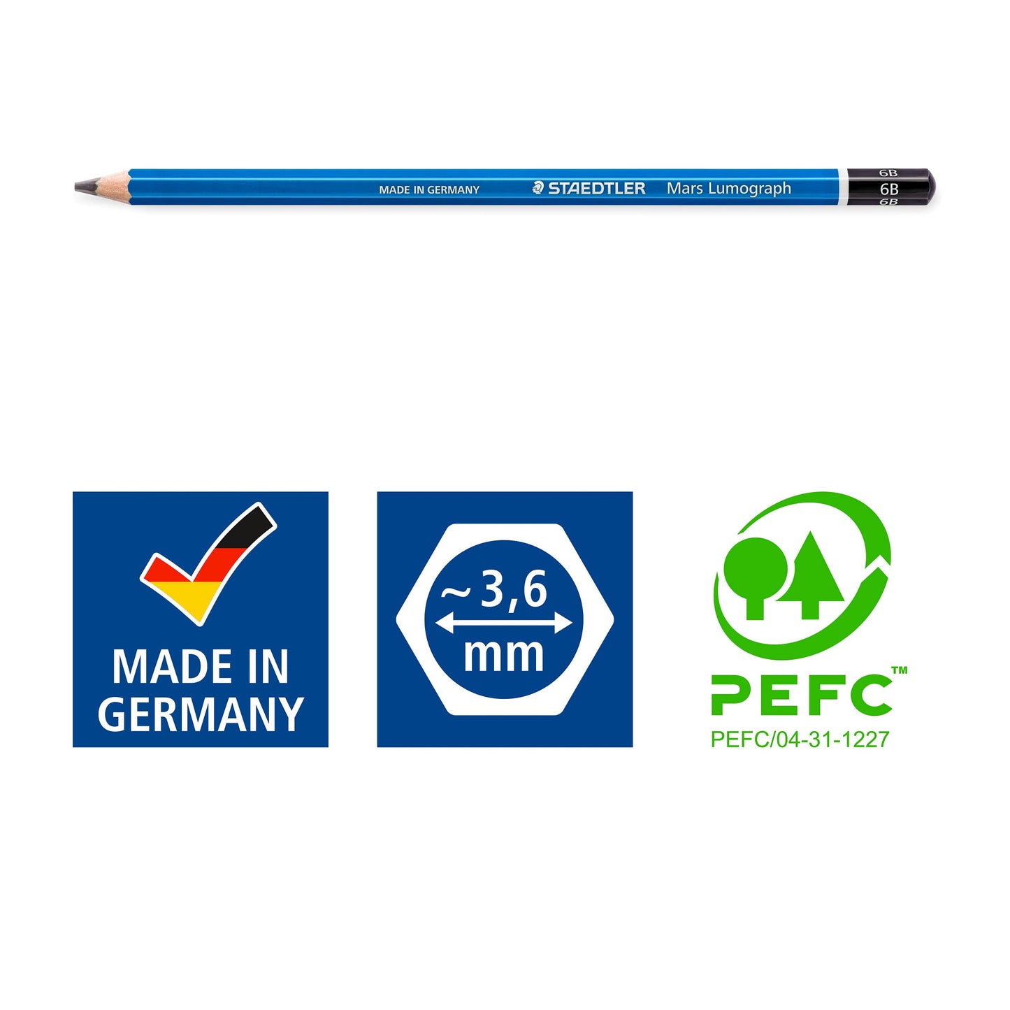 STAEDTLER Mars Lumograph 6B Graphite Art Drawing Pencil, Soft, Break-Resistant Bonded Lead, 12 Pack, 100-6B, Grey