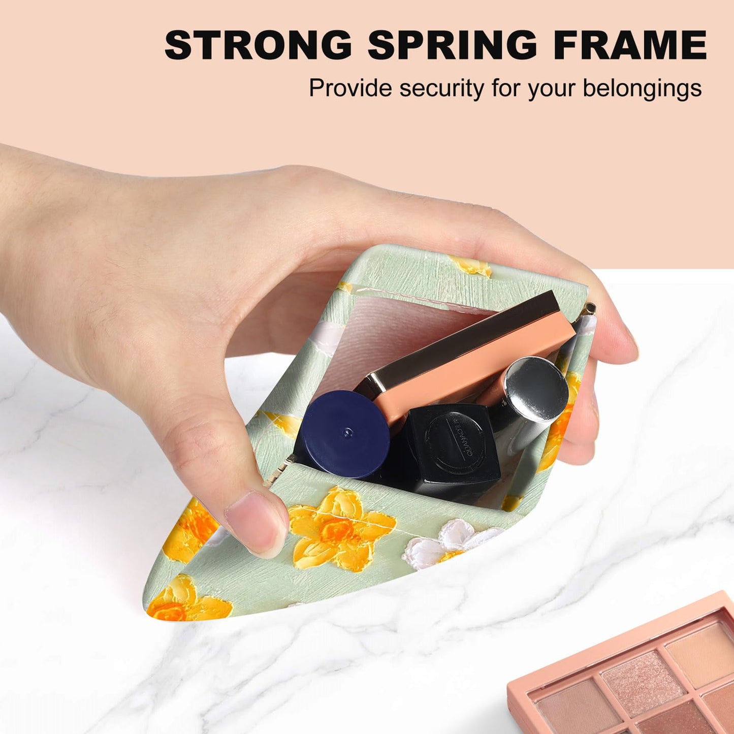2Pcs PU Leather Small Squeeze Coin Purse Pouch Mini coin Bag Unique And Cute Wallet Cosmetic Bags Change Bag For Women Girls Men （Pink and Yellow Flowers L