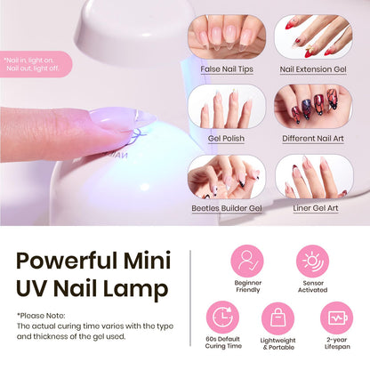 Beetles Tipex Gel Nail Kit, Medium Almond Nail Tips 224 Pcs 16 Sizes Pre-Building Pre-Etched Thick Acrylic Tips with Tipex Glue, Mini Lamp