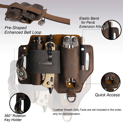 Topstache Leather Multitool Sheath,EDC Belt Organizer for Work and Daily Use,Leatherman Sheath,EDC Pocket Organizer for Flashlight and Multitool,Gifts for Men,Leather Sheath for Multitool