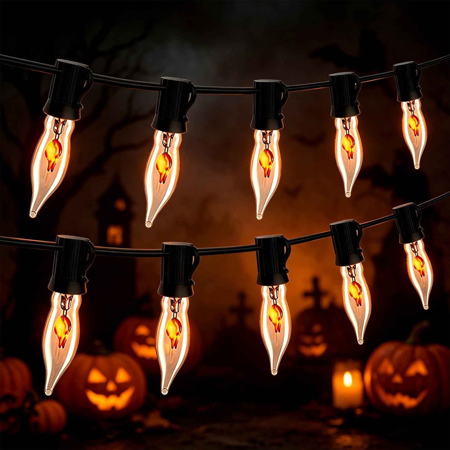 Hobbynors 50Ft Extra-Long Fall & Halloween String Lights,25 C18 Flicker Flame Bulbs for Outdoor Decor,Waterproof & Connectable for Christmas, Thanksgiving & Festive Party Ambiance
