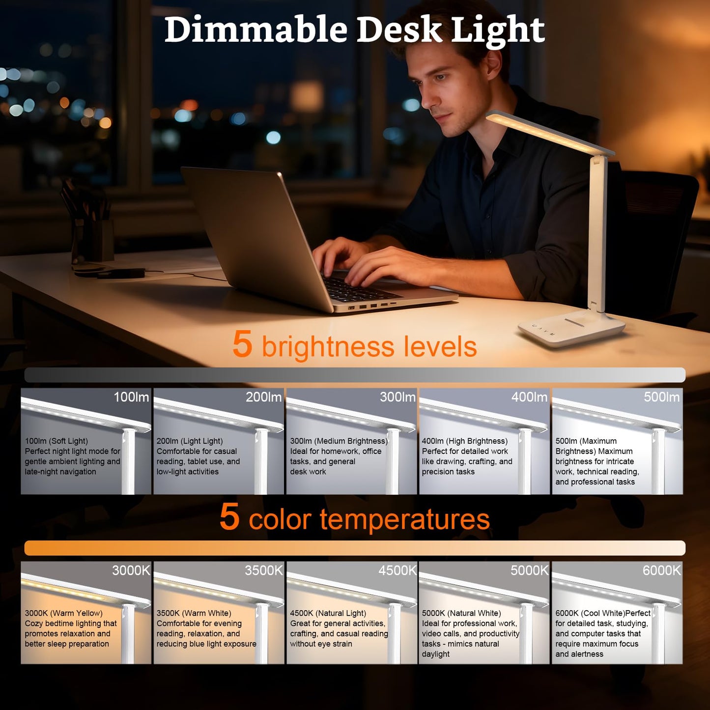 LED Portable Bright Rechargeable Desk Lamp, 4000mah Dimmable Touch Battery Operated Eye-friendly Desk Light With Charger, Adjustable Modern Cordless Table Lamps For Office Home Nail Craft Puzzle White