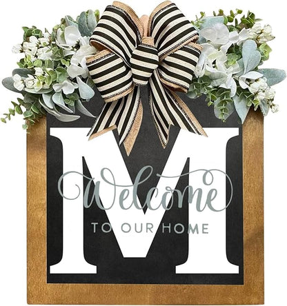 16'' Personalized M Letter Wooden Welcome Sign – All-Season Front Door Decor, Porch Décor for Outdoor, Durable & Elegant Door Wreath Alternative