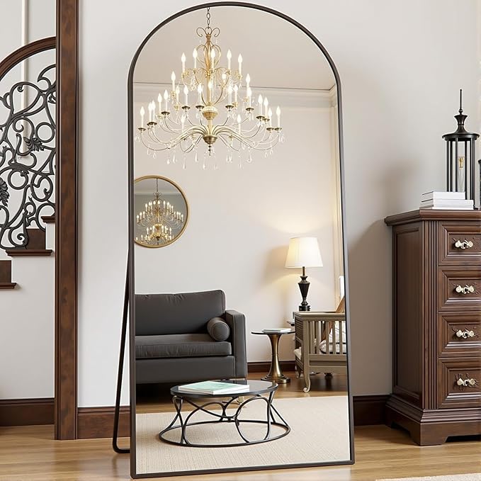 Arched Full Length Mirror, 70"x26" Free Standing Floor Mirror, Modern Full Body Mirrors with Stand, Wall Mirrors with Aluminum Alloy Frame for Bedroom,Living Room, Black