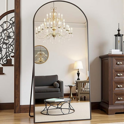 Arched Full Length Mirror, 70"x26" Free Standing Floor Mirror, Modern Full Body Mirrors with Stand, Wall Mirrors with Aluminum Alloy Frame for Bedroom,Living Room, Black