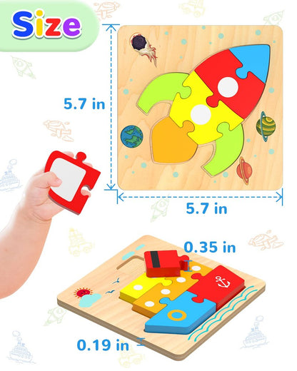 Yetonamr Wooden Toddler Puzzles Gifts Toys for 1 2 3 Years Old Boys Girls, 6 Vehicle Shape Montessori Toys Educational Blocks Kids Toys Gift Baby Learning Toy Age 1-3, 2-4