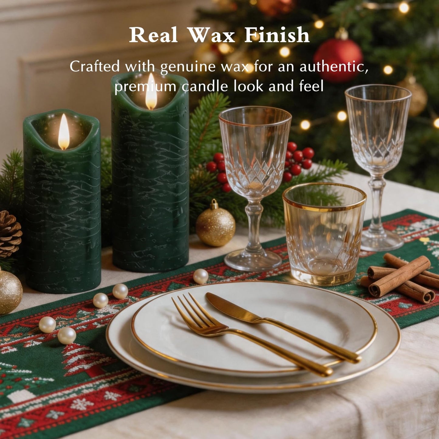 PinnWaa LED Candles with Timer Remote Control, Battery Operate Flameless Real Wax Flickering Wick Candle, Wedding Dinner Holiday Decor Candle, Halloween Christmas Gift LED Candles (5 Pack, Green)