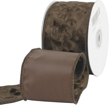 MEEDEE Brown Velvet Ribbon 2.5 inch Thick Velvet in 10 Yards Spool Fall Wired Ribbon for Wreaths, Christmas Tree, Gift Wrapping, Garland, Wreaths, Bows, Swags, Crafts Supply
