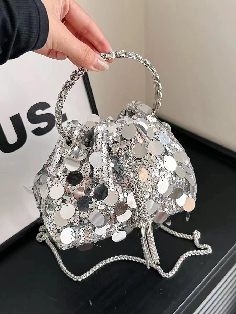 RZTA Women's Glitter Clutch Evening Handbags Sparkly Clutch Triangle Purse for 1920s Party Prom Wedding A2 Silver