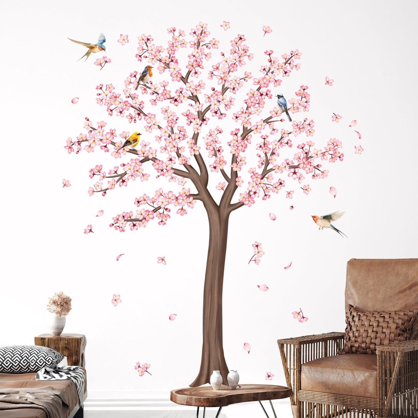 Large Cherry Tree Wall Decals, Pink Flower Blossom Tree Wall Stickers Vinyl Peel and Stick Wall Decal Self Adhesive Wall Art Sticker for Home Aisle Bedroom Office Sofa Backdrop Wall Decor (H 62.6in)