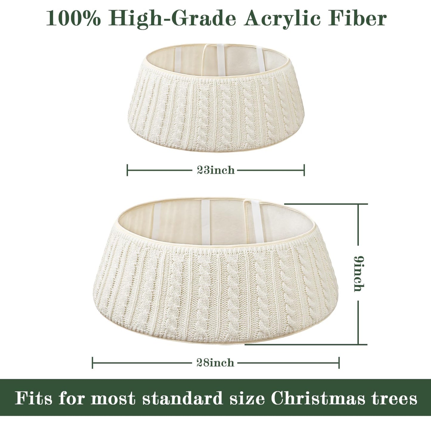 Knitted Christmas Tree Collar: Cream White Braided Cable Knit Vertical Crochet Tree Ring, Rustic Thick Chunky Farmhouse Christmas Tree Base Cover for Artificial Trees Xmas Holiday Home Décor Gifts