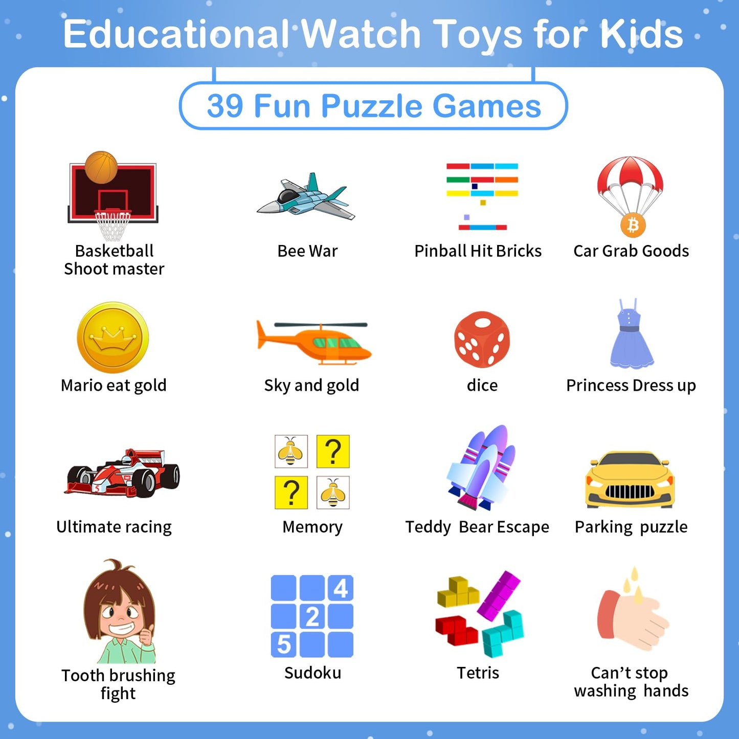 Phyulls Smart Watch for Kids with 39 Games Alarm Clock, Touchscreen, Calendaring Camera Music Player Time Display Video & Audio Recording, Toys for 3-12 Years Old Boys