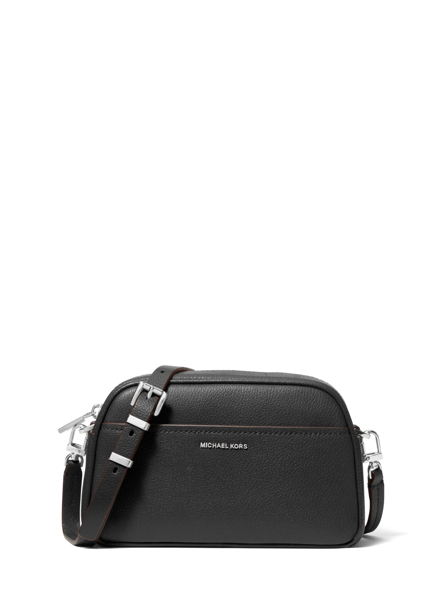 Michael Kors Jet Set Small Camera Crossbody Bag, Silver-Tone Hardware/Embossed Goat Leather/Black
