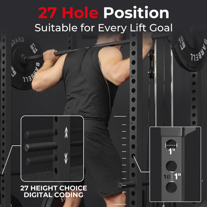 Mikolo F4 2.0 Power Cage with Dual-Track Smooth Pulley System, 1200LBS Power Rack with Leg Hold-Down for Heavy LAT Pulldowns, All-in-One Squat Rack with More Training Attachments for Home Gym (Black)