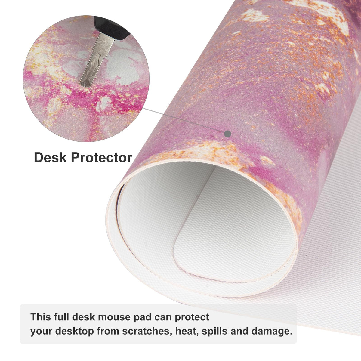 QIYI Large Mouse Pad, Cute Pink Desk Mat for Desktop, Women Girls PU Leather Desk Pad Waterproof Gaming Mousepad, Rose Gold Marble Computer Protector Writing Pad for School Office Home 31.5" x 15.7"