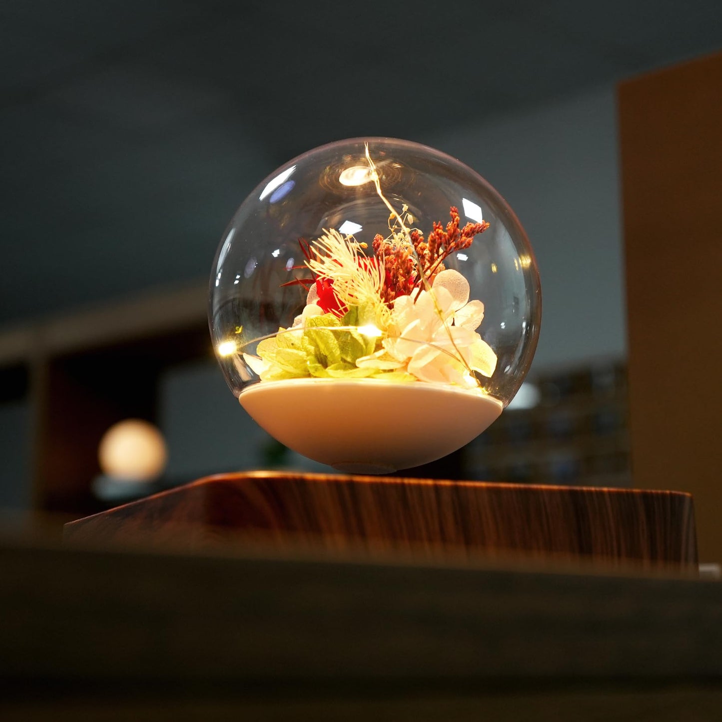 MAGECMOON Magnetic Levitation Preserved Flower, Forever Real Eternal Roses, Floating Lamp Levitating LED Light Bulb, Gifts for Kids Lover Friends (Dark Brown Base, 5.5"*5.5" (Plastic))