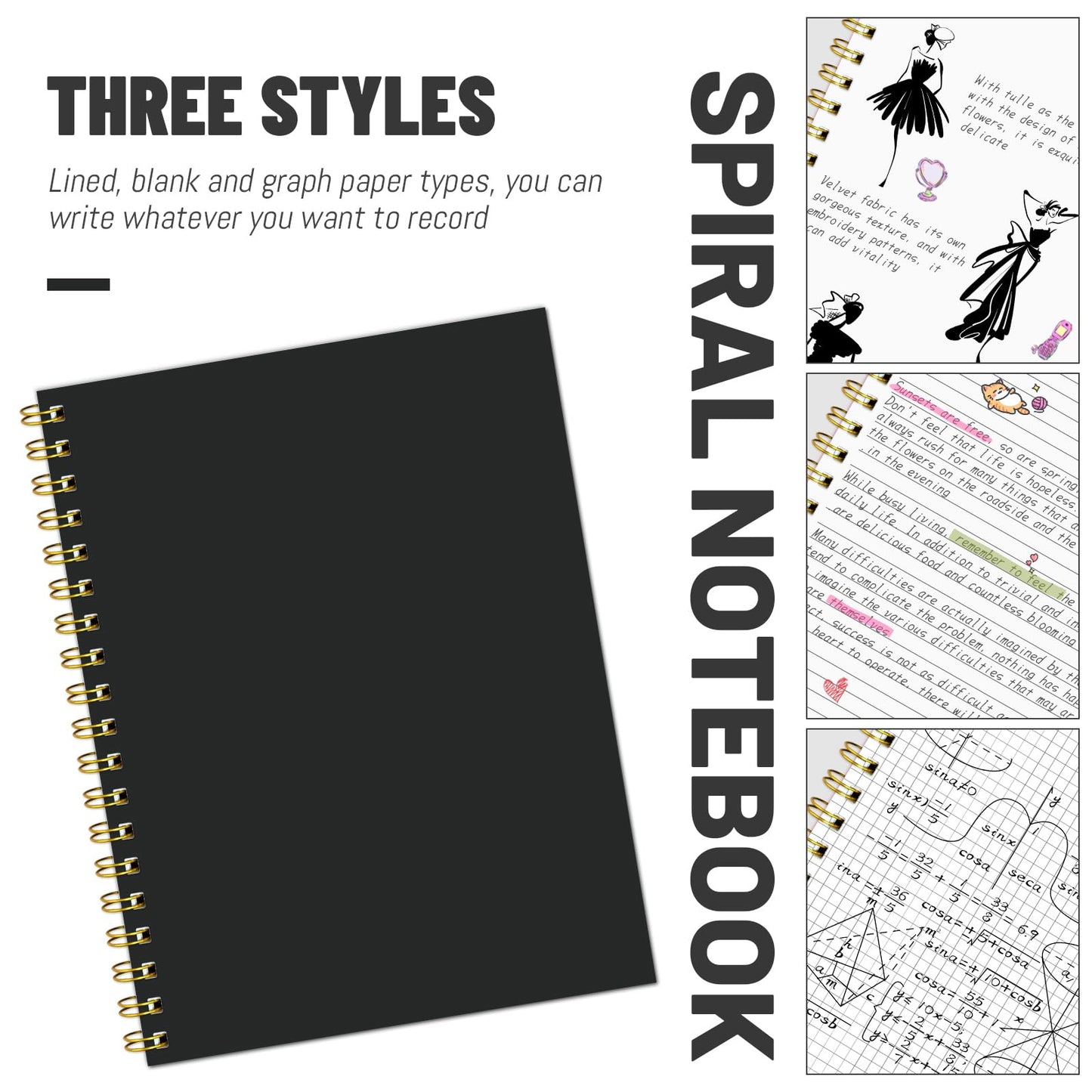 Ouzoustate Blank Spiral Notebook B5 Black Hardcover Sketch Book -7.48" X 10.18" 4 Pack unlined Journal for Drawing,160 Pages 100GSM Thick Paper for Note Taking School Office