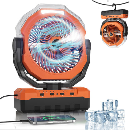 Portable Misting Fan 460ml WaterTank,24000mAh Rechargeable Battery Powered Camping Fan with 2 Meters Spray,Light & Remote,Jobsite Beach Summer Essentials,Mist Fans for Indoor,Outdoor, Patios, Travel