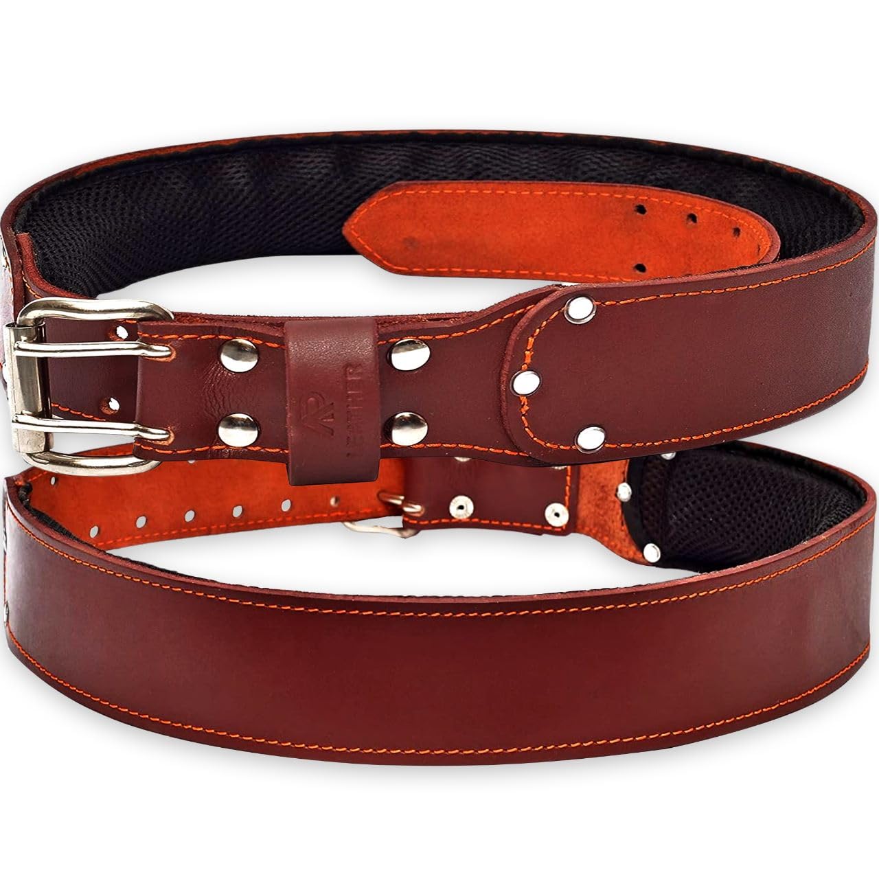 AP LEATHER Pro-501 Oil Tanned Leather Tool Belt for 30" to 52" Waist, Premium Leather with 4MM thickness Tool Belt Padded Work Belt (Maroon)