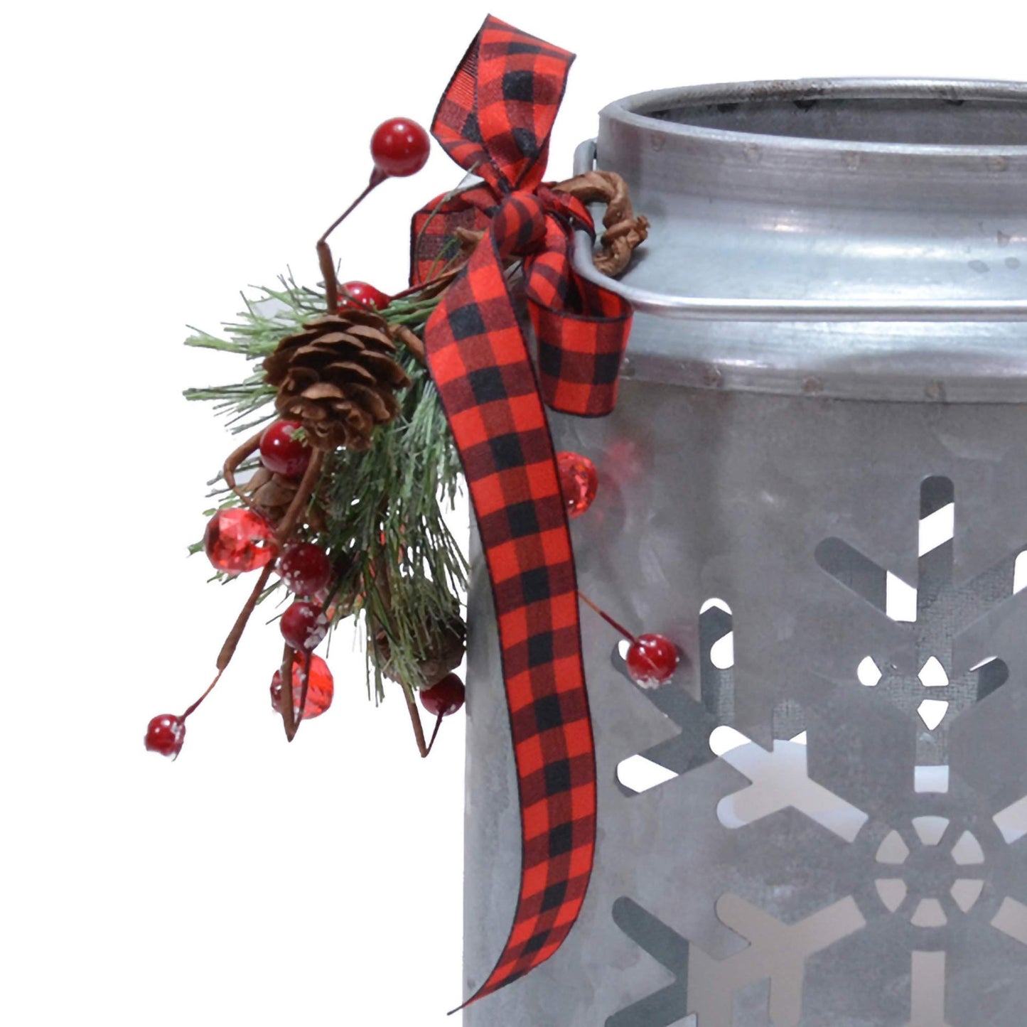 Snowflake Silver Tone 7 x 5 Galvanized Iron Holiday LED Pillar Candle Lantern