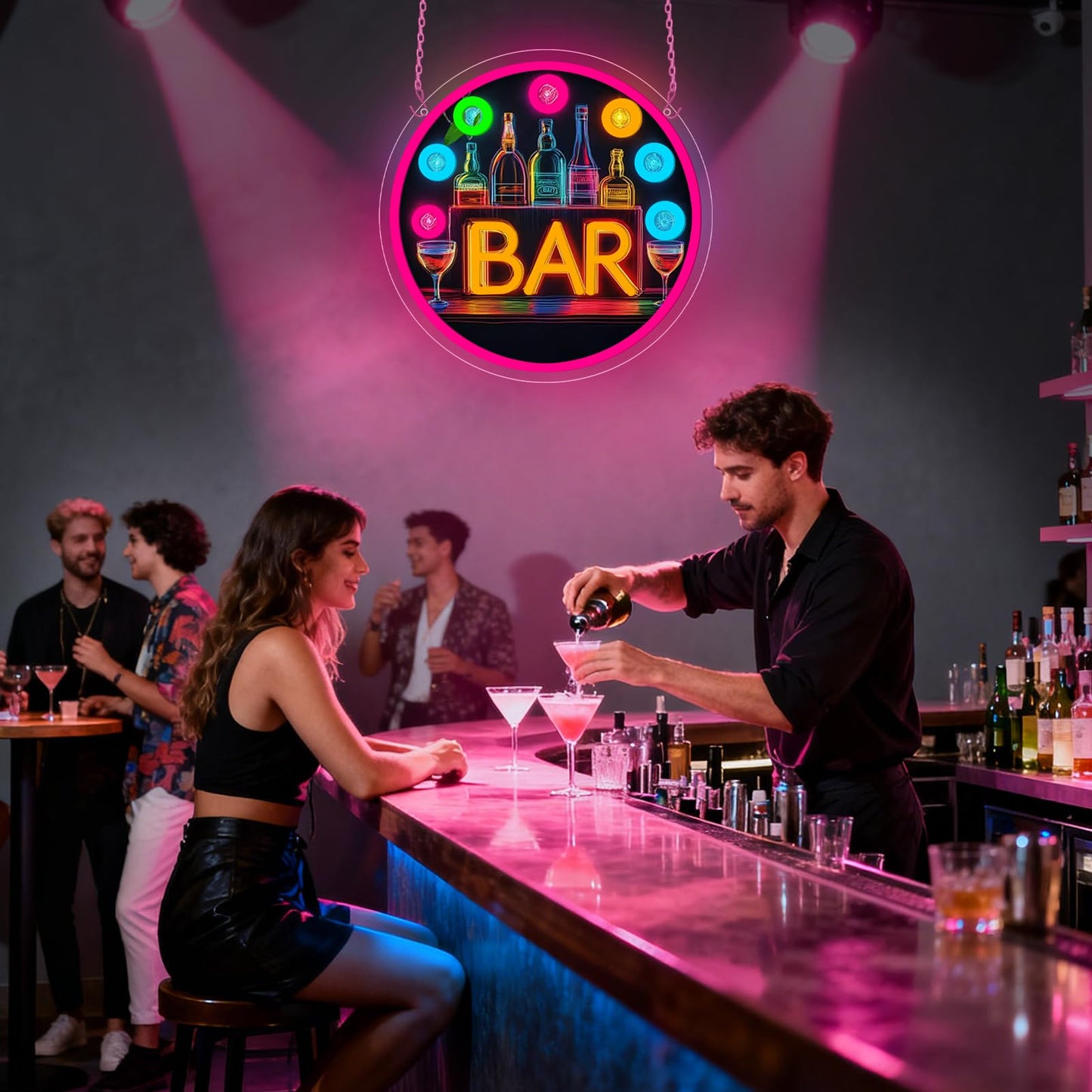 Neon Bar Signs for Home Bar, Bar Led Neon Sign for Man Cave Room Decor Pub Cocktails Party - Best Gifts for Husband, Father, Boyfriend, Whiskey and Beer Lover