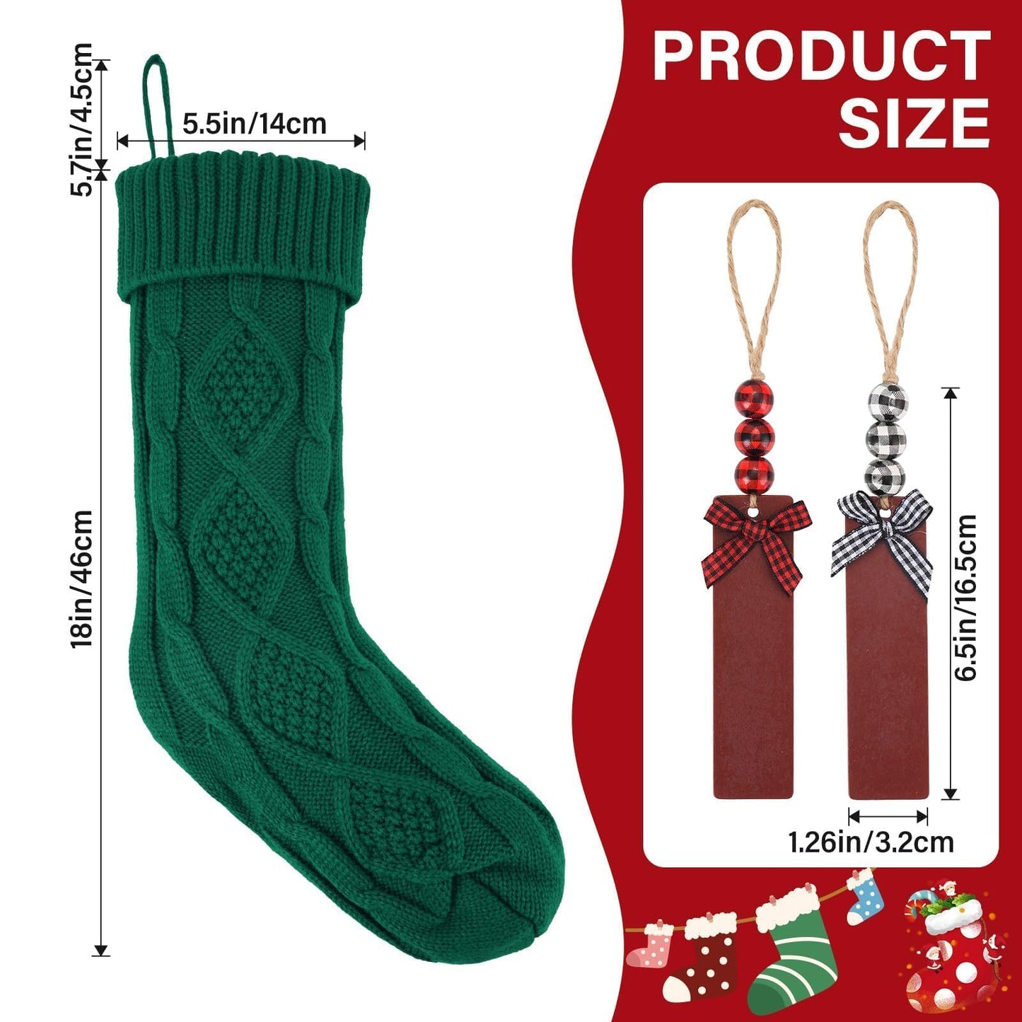 DigiGlow 6PACK 18Inch Cable Knitted Christmas Stockings, Personalized Hanging Stockings for Holiday Party, Christmas Tree, and Family Home Decor in Red, White, Green