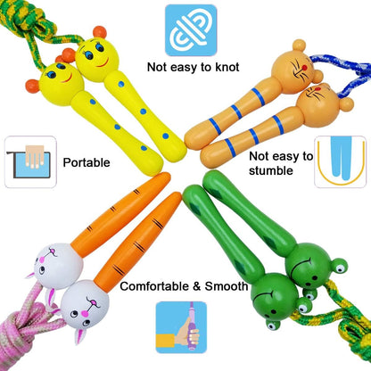 4 Pack Jump Rope with Wood Handles for Kids - Skipping Rope Great for Children and Students Outdoor Fun Activity, Party Favor, Recreation and fitness Keeping Fit.