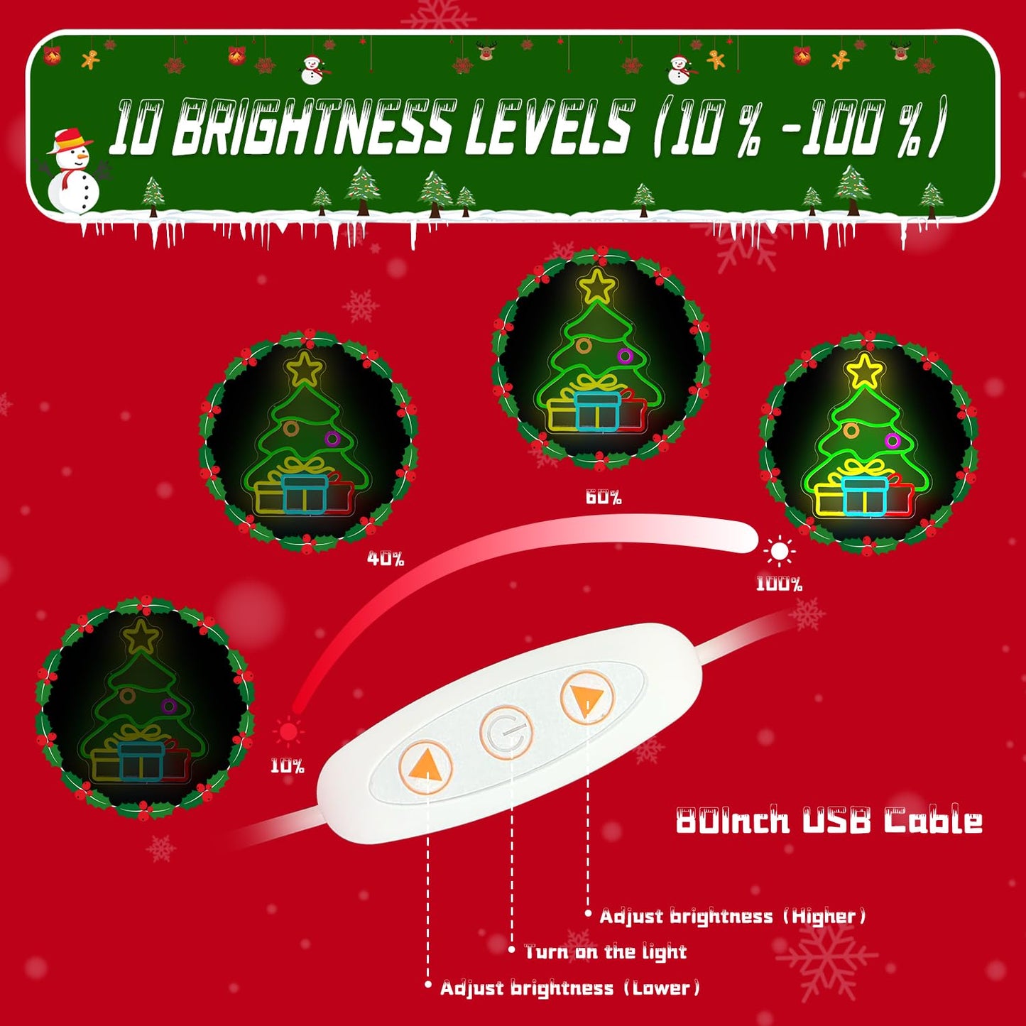 Christmas Tree Neon Sign Gift Box Xmas Neon Light Neon Christmas Decorations Dimmable Led Neon Light Up Sign for Wall Decor Party Kids Gift Winter Home