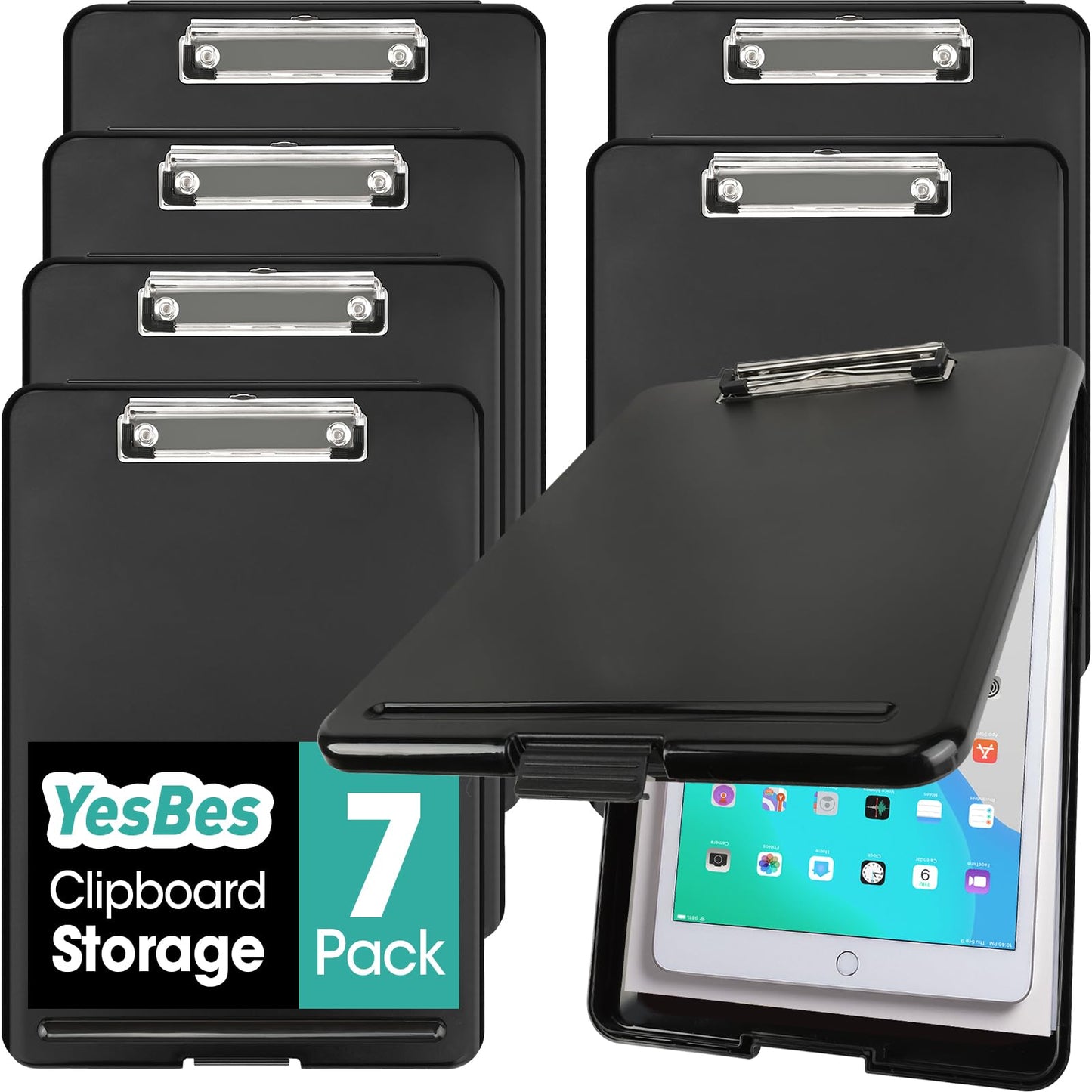7 Pack Clipboard with Storage, High Capacity Storage Clipboard 8.5 x 11 with Pen Holder, Letter / A4 Size, Inner Plastic Folder Attached for Teacher Office Home, Size 13.4 x 9.4 x 0.9 in, Black