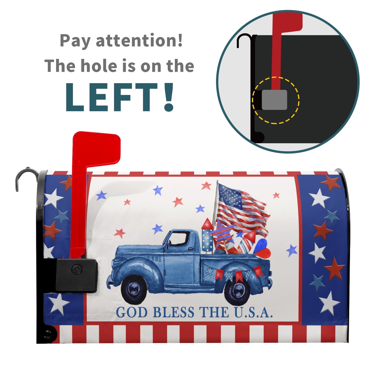 4Th of July Mailbox Cover Patriotic Memorial Day Magnetic Large Size 25.5”X21” God Bless The USA Magnetic Mailbox Wrap Red White Blue Outdoor Post Letter Box Cover for Courtyard Garden Decor