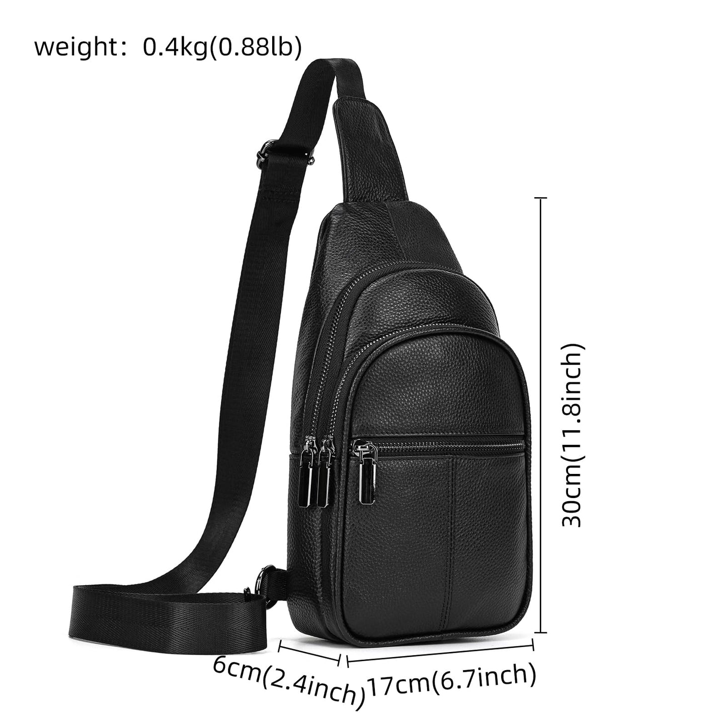 Small Leather Sling Bag Crossbody for Men Women One Strap Shoulder Cross Body Bag Sling Backpack for Travel, 9342 Black